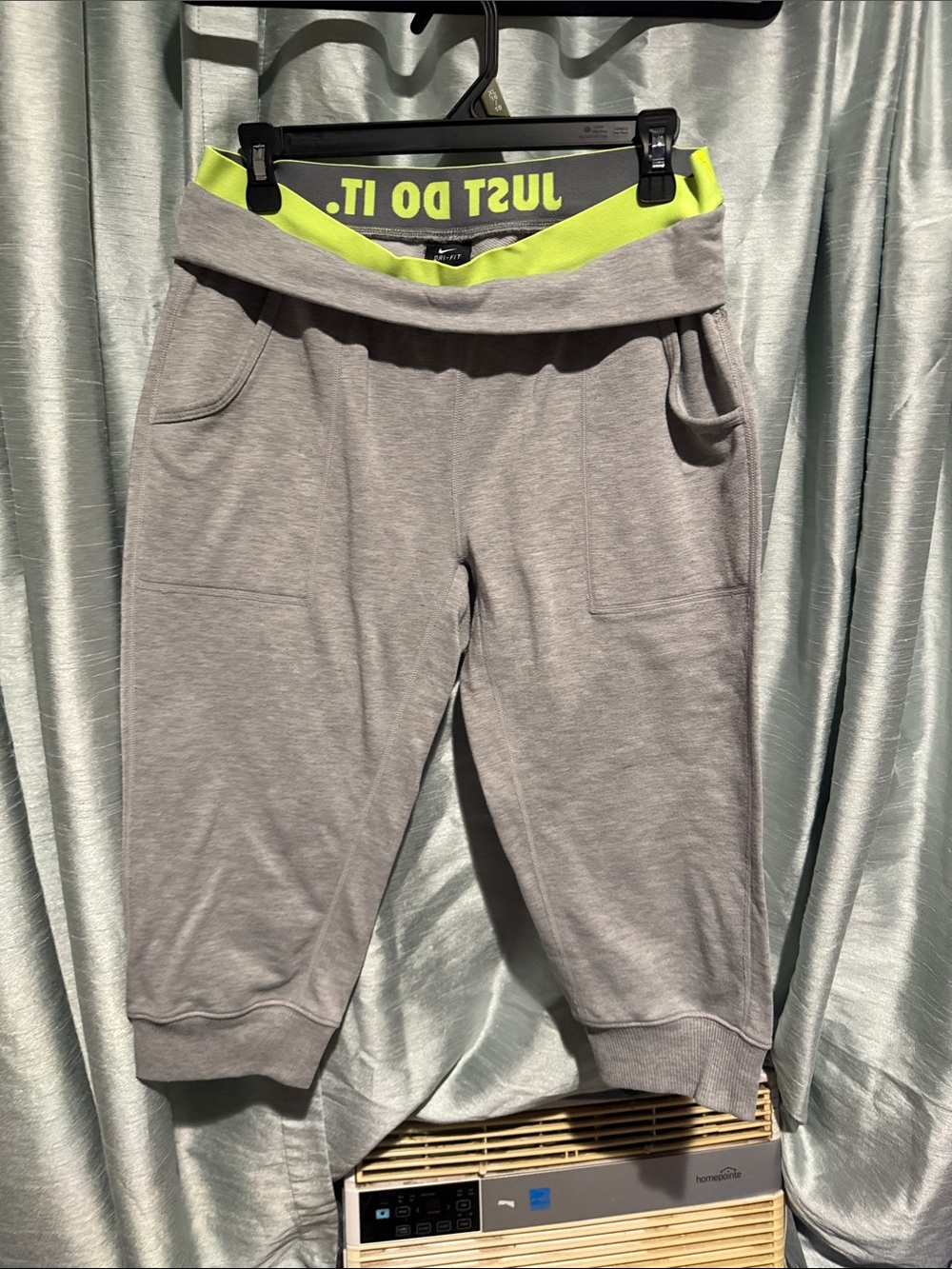 Nike Gray Capri Joggers with Neon Yellow Waistband